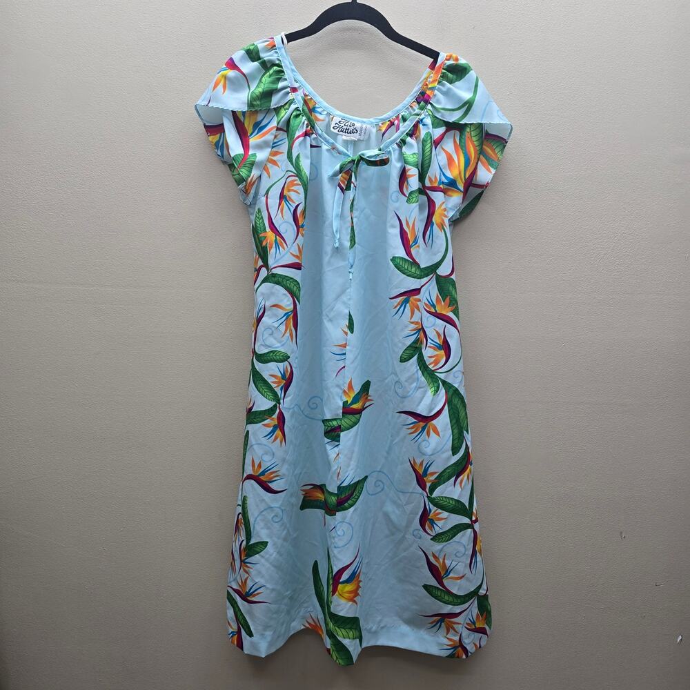 VTG Hilo Hattie Muumuu Dress Hawaiian-Print Tropical Resort Wear Blue SZ Medium